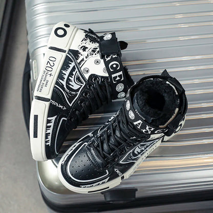 Boys' high-top sneakers Autumn new style children's sports shoes Buckle student soft-soled fleece casual shoes