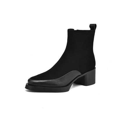 New Women's Short Boots Genuine Leather Retro Chunky Heel High Heel Boots Female Large Size Pointed Toe Women Ankle Boots