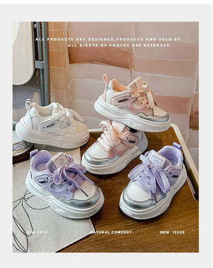 Students Sneakers Soft Sole Girls Running Shoes Mesh Breathable New Fashion Toddle Children Sports Shoes Non-slip Trendy