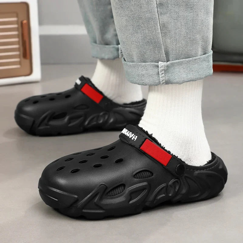 Winter Warm Home Slippers Men Waterproof Fur Clogs Slippers Garden Slippers Fuzzy Plush Slippers Bedroom Shoe For Indoor Outdoor
