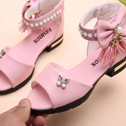 Kids Bow Sandals Children Girls Summer Cute Sandals Beach Sandals Princess Fashion High Heels Tassel School Shoes