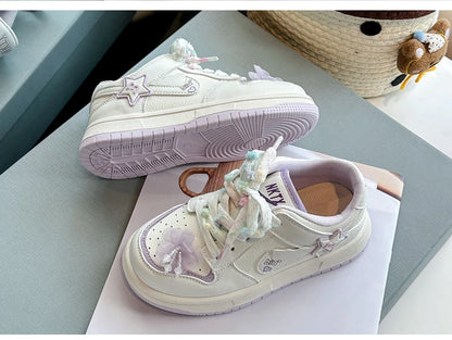Girls' white sneakers autumn New leather breathable casual shoes, girls' soft-soled sports shoes and running shoes