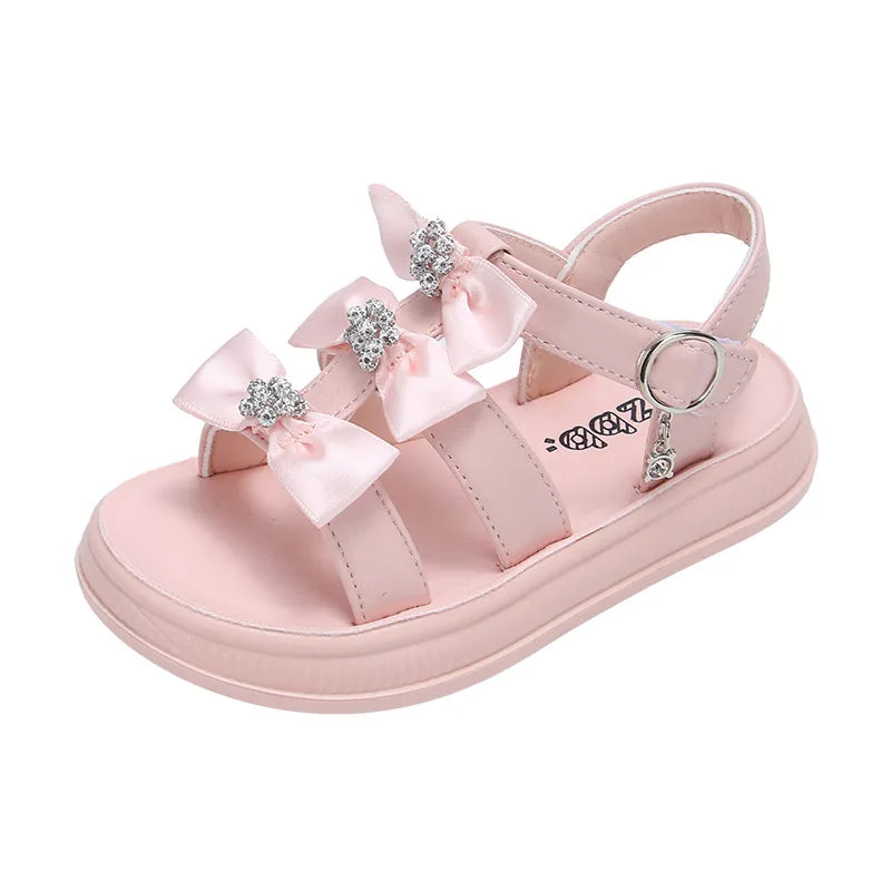 Girls Sandals with Sweet Bows Soft Sole Kids Beach Shoes Versatile 2025 Summer New Children Princess Shoes Casual Non-slip Cute