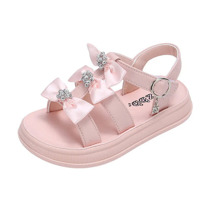 Girls Sandals with Sweet Bows Soft Sole Kids Beach Shoes Versatile 2025 Summer New Children Princess Shoes Casual Non-slip Cute