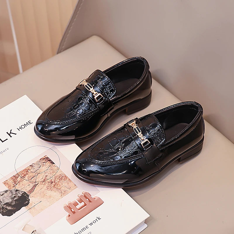 Boys Formal Shoes Black Classic Children Leather Shoes Point Toes Soft Bottom Spring Autumn Kids Flat Shoes British Style