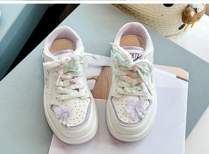 Girls' white sneakers autumn New leather breathable casual shoes, girls' soft-soled sports shoes and running shoes