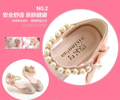 Girls Wedding Shoes Glitter New Brand Flat Heels Children Princess Sandals Dance Kids Fashion Party Shoes with Pearl