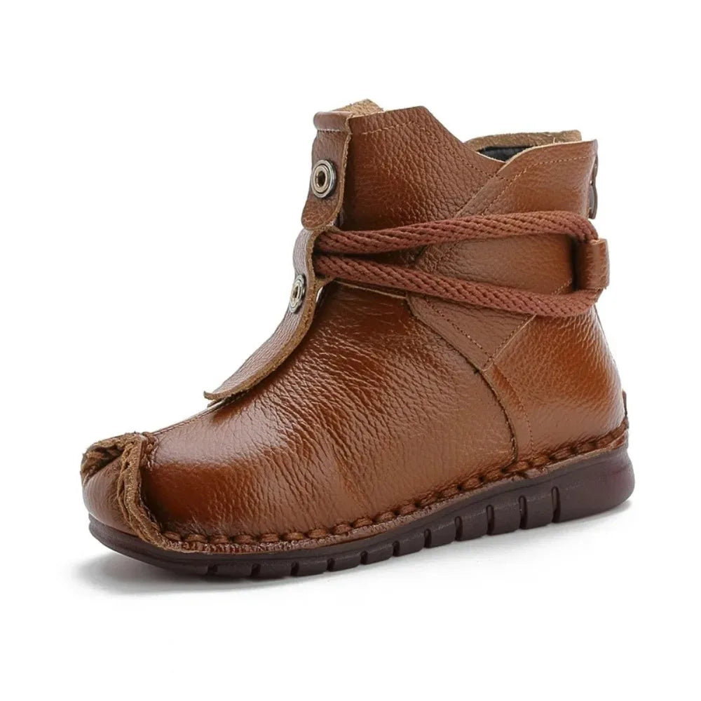 Women's Boots Autumn and Winter New Flat Soft Soled Short Boots National Style Vintage Womens Shoes Warm and Cotton Shoes