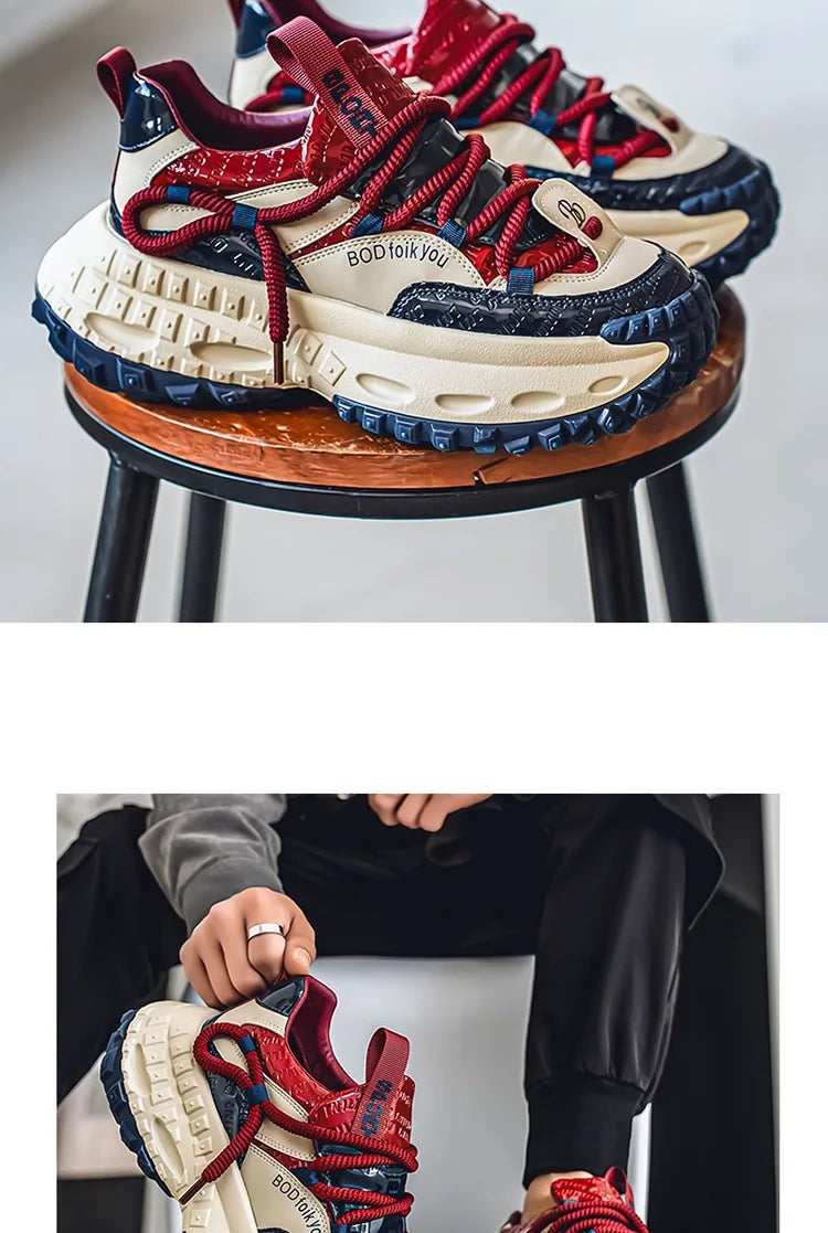 New Thick Soled Height Increasing Men's Casual Shoes 2025 Spring Color Blocked Comfortable Fashion Trend Low Cut Chunky sneakers (Available)