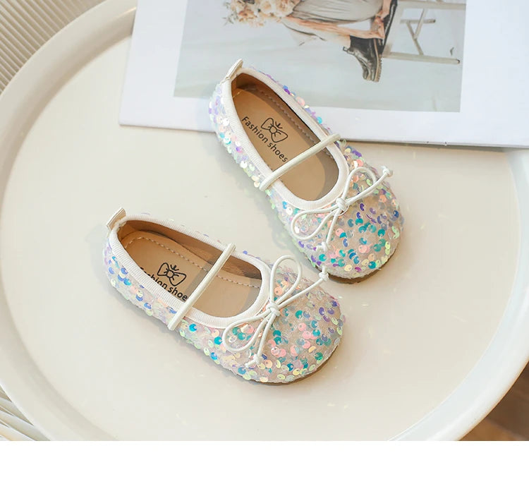 Girls' Shoes Spring New Fashion Little Girl Sequin Princess Shoes Soft Sole Girls' Shallow Mouth Single Shoes Breathable