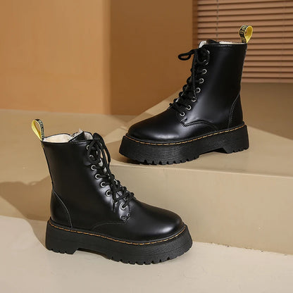 New Women Boots Goth Casual Shoes Woman Leather Chelsea Classic Female Goth Shoes High Platform Boots Women Boots