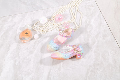 YUNICUS Girls High Heels Princess Shoes Students Children's Single Shoes Little Girl Performance Sequins Glitter Leather Shoes