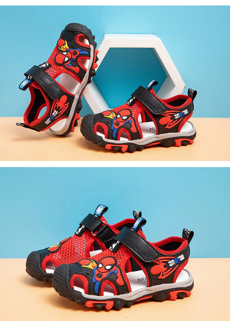 New Summer Kids Boys Sandals Closed Toe Cartoon Spiderman Shoes Orthopedic Sport Pu Leather Soft Baby Girls Beach Shoes Children