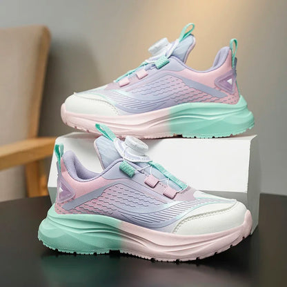 Kids Sport Sneakers Boys Girls Tennis Shoes Platform  Anti Slip Trainers with Rotary Buckle Design for Children Outdoor Wear