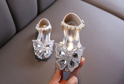 Girls Princess Sandals Kids Summer Children Wedding Party Shoes Performance Soft Flat Shoe Girls Dance Diamonds Butterfly Shoe