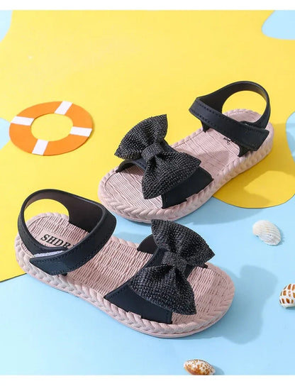 Kids Shoes Summer Girls Sandals Bow Non-slip Soft Soled Versatile Solid Korean Children Sweet Princess Shoes Beach Sandals