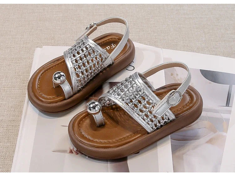 Summer New Little Kids Woven Sandals for Girls Anti-slippery Soft Sole Toddler Beach Shoes Boho Chic Princess Retro Girls