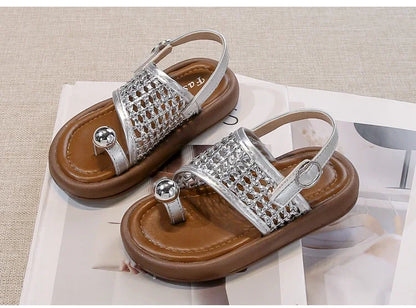 Summer New Little Kids Woven Sandals for Girls Anti-slippery Soft Sole Toddler Beach Shoes Boho Chic Princess Retro Girls