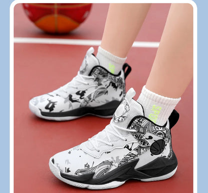 Fashion Basketball Shoes for Kids High-top Sneakers Children Casual Sports Shoes Ankle-protected Anti-slippery Gym Trainers Boys
