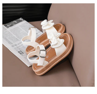 New Fashionable Girls Sandals Summer Bow Princess Sandals 3-14 Years Old Students Outside Wearing Versatile Velcro Sandals