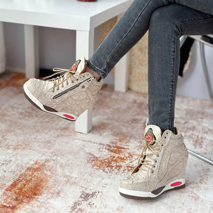 Womens Sneakers Shoes Fashion Platform Designer Thick Sole Casual Hoof Heels TPR Autumn Round Toe Solid High Increased Inte