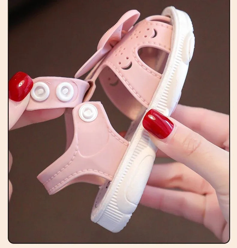New Summer Cute Bow Rhinestone Baby Shoes For Girls Non-Slip Soft-Soled Children Toddler Kids Sandals With Covered Toes