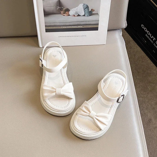 Girls Summer Beach Sandals 2025 New Solid Color Kids Causal Sandals Fashion Sweet Bow School Versatile Children Princess Shoes