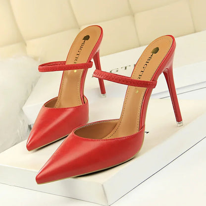 Women Shoes Pumps Pointed Toe Pointed Hollow Word Band 10.5CM Thin High Heels Boat Wedding Dress Office Party Shoes