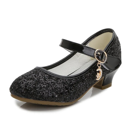 Girls Purple High Heels For Kids Princess RED Leather Shoe Footwear Children's Dress Party Wedding Shoes Round Toe 1-3CM