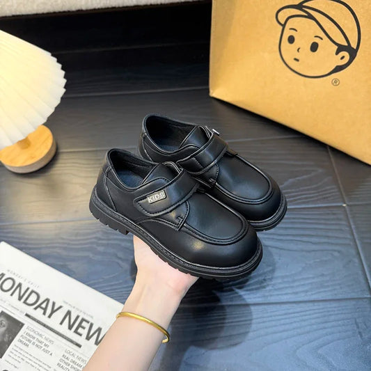 Boys Casual Leather Shoes Black Party Shoes for Formal Wedding School Fashion Classic Hook & Loop Kids Fashion Casual Loafers