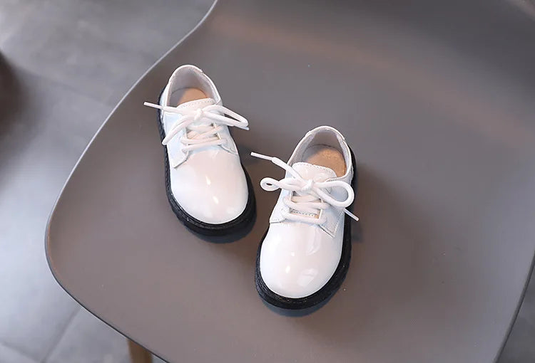 Spring Autumn Kids Shoes Solid Black Children's Fashion Casual Kids Shiny PU Little Boy Leather Shoes Toddler Lace-up Mary Janes