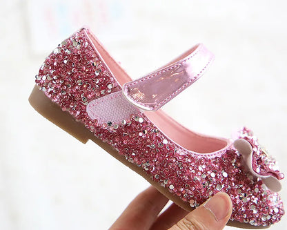 Party Dresses for Girl Spring Fashion Glitter Girl Shoe Water Diamond Princess Shoe Soft Sole Kid Shoes Bow Kid Leather Shoe