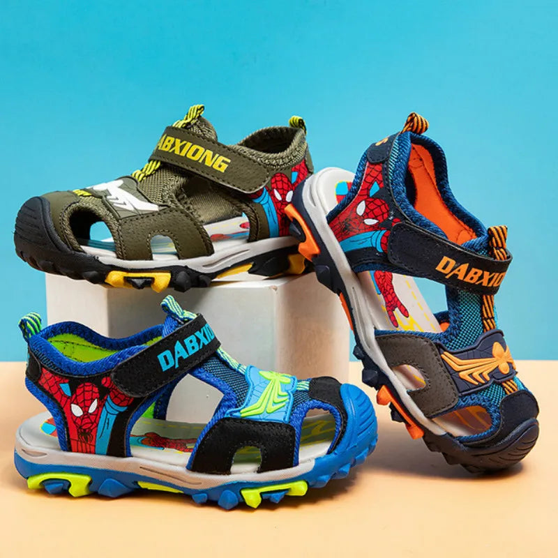 New Summer Kids Boys Sandals Closed Toe Cartoon Spiderman Shoes Orthopedic Sport Pu Leather Soft Baby Girls Beach Shoes Children