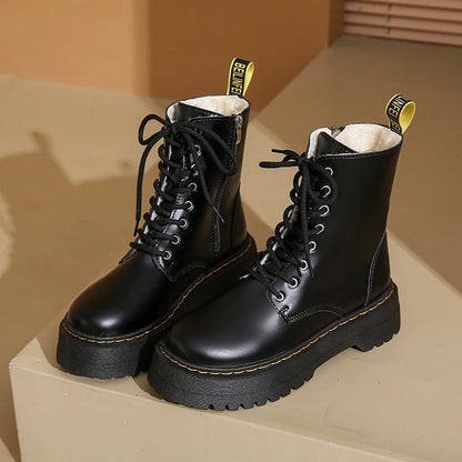 New Women Boots Goth Casual Shoes Woman Leather Chelsea Classic Female Goth Shoes High Platform Boots Women Boots