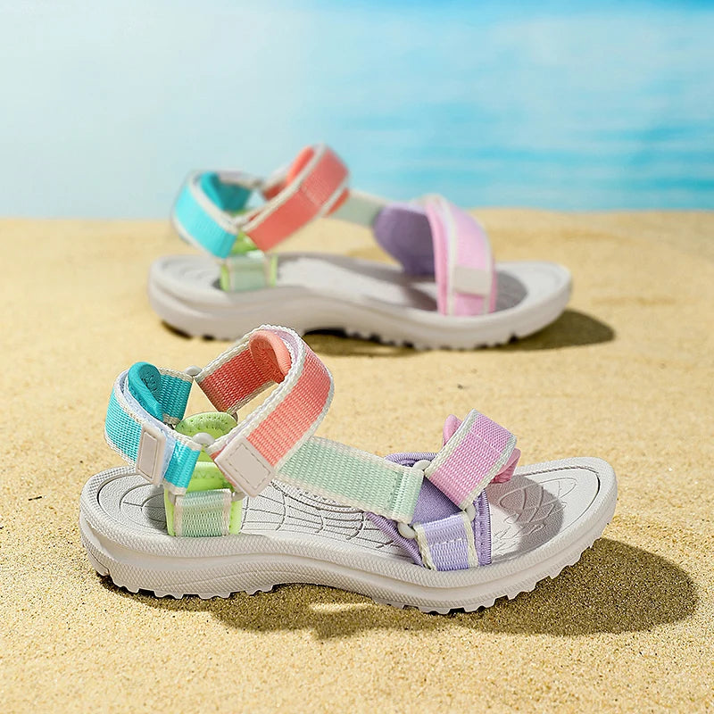 Summer Children Girls' Breathable Sport Sandals Non-Slip Soft Sole Outdoor Beach Shoes Kids Casual Waking Sandals Size 30-38