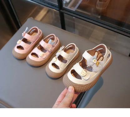 Kids Bow Summer Sweet Closed Toe Sandals Girls Princess Shoes Children Baby Kindergarten Non-slip Flats Shoes