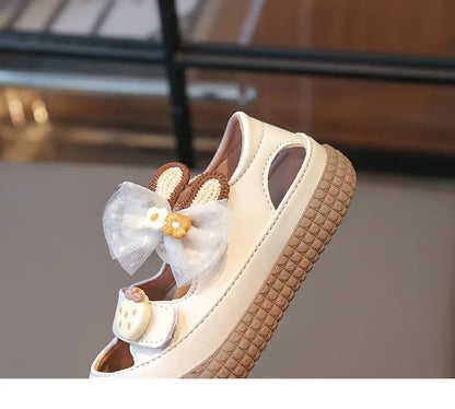 Kids Bow Summer Sweet Closed Toe Sandals Girls Princess Shoes Children Baby Kindergarten Non-slip Flats Shoes