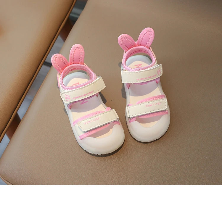 Children's Sandals 2-12 Years Old Cartoon Greenish Pink Soft Boys Girls Beach Shoes Casual Non-slip Kids Baby Sports Sandals