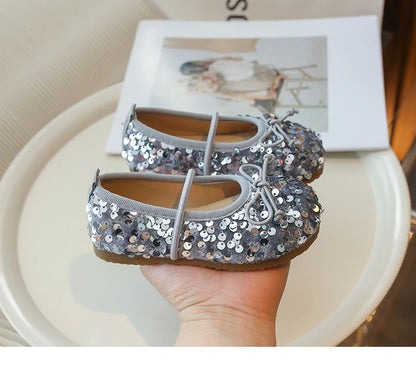 Girls' Shoes Spring New Fashion Little Girl Sequin Princess Shoes Soft Sole Girls' Shallow Mouth Single Shoes Breathable