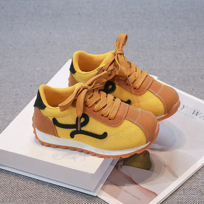 Children's Sneakers 3-18 Years Old Four Seasons Yellow Breathable Boys Girls Casual Shoes Gray Soft Non-slip Kids Running Shoes