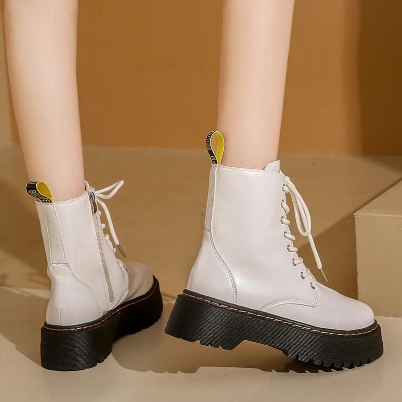 New Women Boots Goth Casual Shoes Woman Leather Chelsea Classic Female Goth Shoes High Platform Boots Women Boots