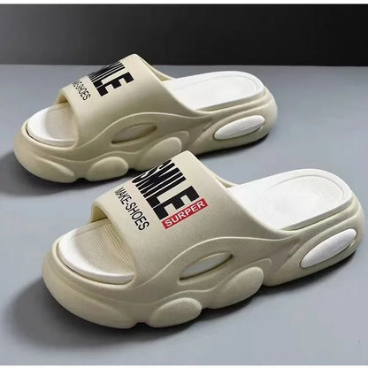 Men Thick Sole Summer Beach Slides Bathroom Anti Slip Slipper Soft Sandals Light Letter Shoes Men Slippers Platform Sandals