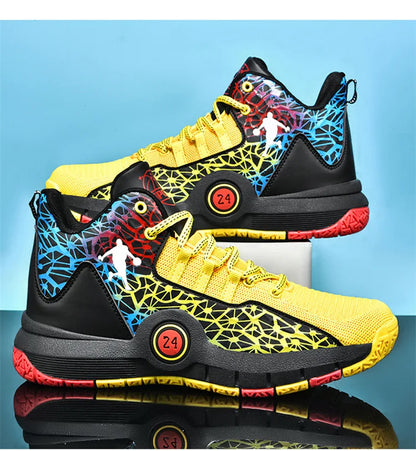 Hot Sale Cheap High Basketball Sneakers Men Women Fashion Printed Basketball Trainers Baskets Outdoor Platform Sport Shoes Boys