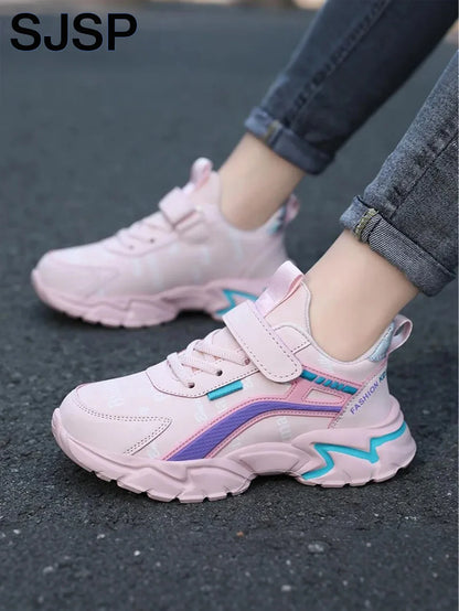 Children's Casual Pink Girls' Leather Shoes, Fashionable Lightweight Running Shoes for Teenagers and Students Aged 7-15, Children's Sports Shoes for Girls