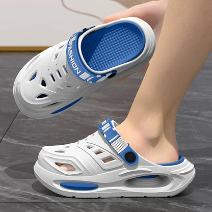 Thick-soled hole shoes for men, summer outdoor toe-caps slippers, sports sandals with anti-slip and sand-crawling feeling