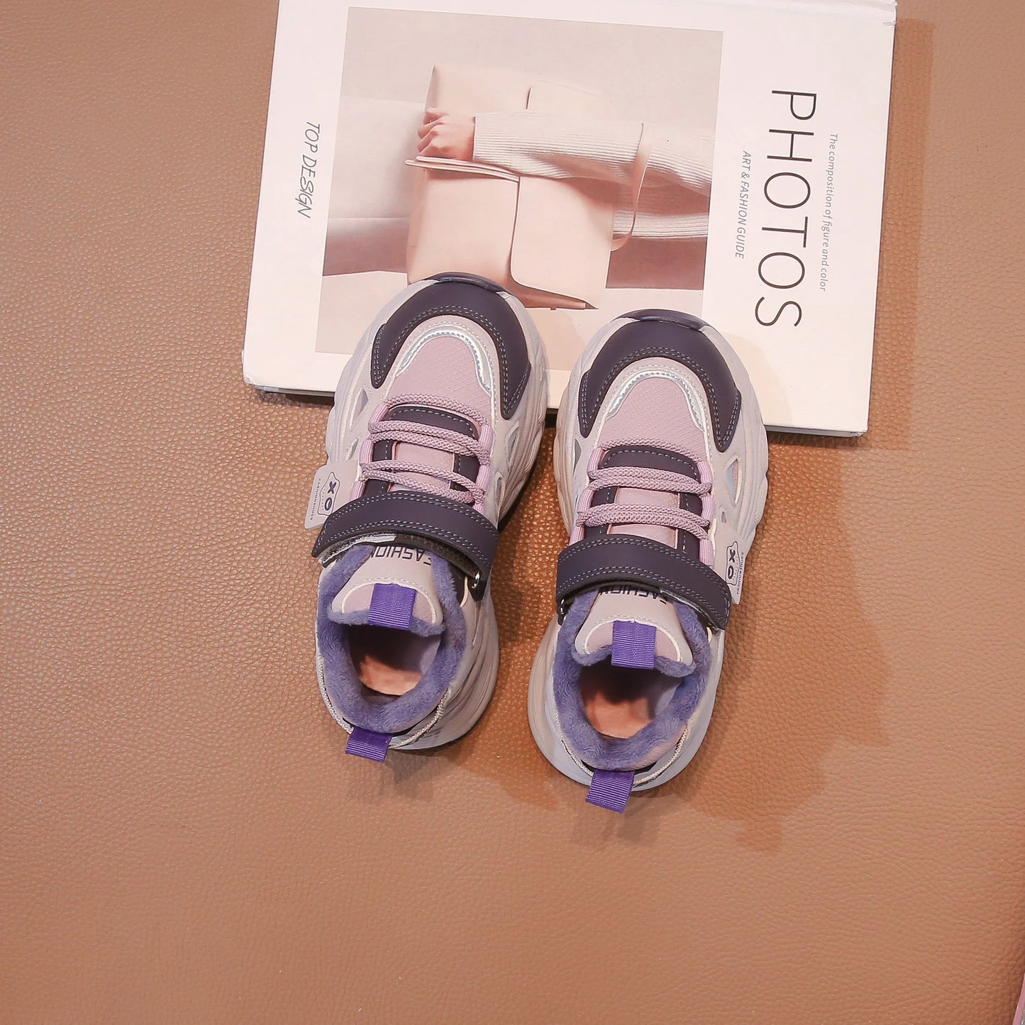 Warm Winter Kids Sneakers: PU Leather, Anti-Slip Rubber Sole, Lightweight Sports Shoes for Boys & Girls