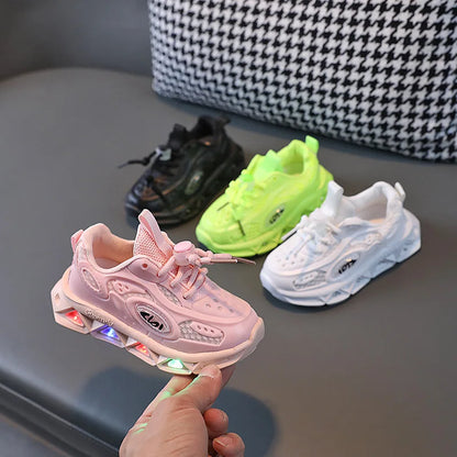 Boys New Cartoon Sneakers Children Baby  Spring Breathable Mesh LED Luminous Sports Shoes Kids Casual Autumn Light Up Shoes