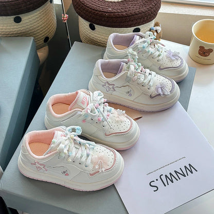 Girls' white sneakers autumn New leather breathable casual shoes, girls' soft-soled sports shoes and running shoes