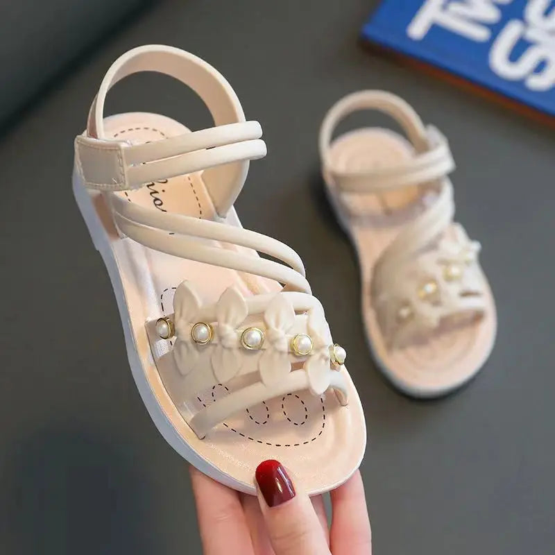Chic Toddler Girls' Flower Adorned Open Toe Sandals - Comfy, Non-Slip Sole with Easy Hook and Loop Closure for Casual Wear