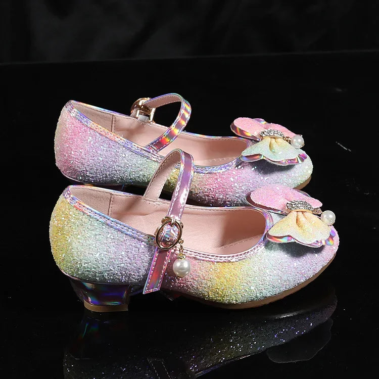 Girls High Heel Dress Shoes Children Princess Marijane Wedding Party High Heels Female  Bridesmaid Kid Show Single Leather Shoes